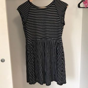 Black and white striped cotton babydoll dress